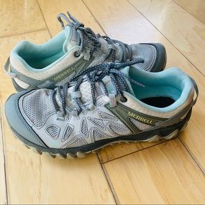 Merrell Womens All Out Blaze Aero Sport Trail Running Shoe 9 Light Grey and Teal